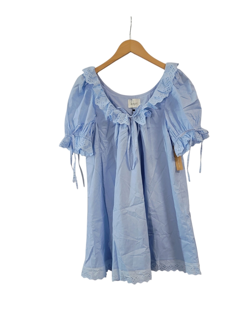 Kourt Sundress In Light Blue Lace-Trim Puff Sleeve Mini Dress - Picture 5 of 10